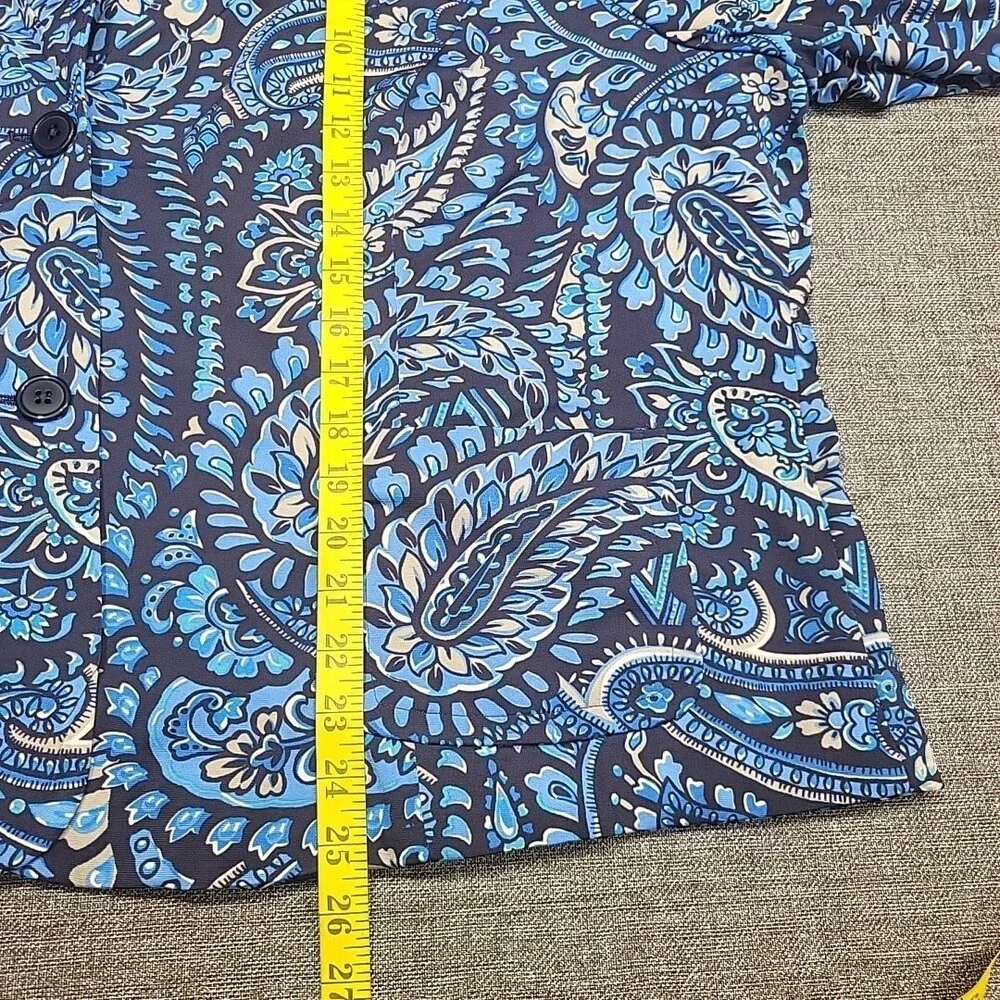 Joan Rivers Paisley Jersey Knit 3/4 Sleeve Blazer Pockets 3X Plus Sz Blue Jacket